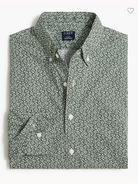J. Crew Green and White Mini Floral Button-Down Shirt